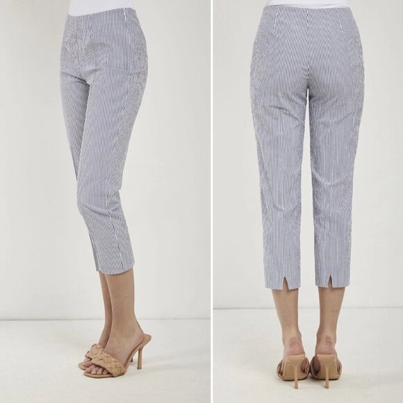 Piazza Sempione Audrey Seersucker Striped Capri Pants Women's Size Large Summer - Picture 1 of 16